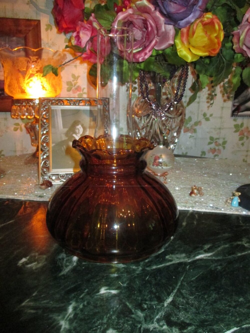 Vintage Rich Amber 1950's Hurricane Globe